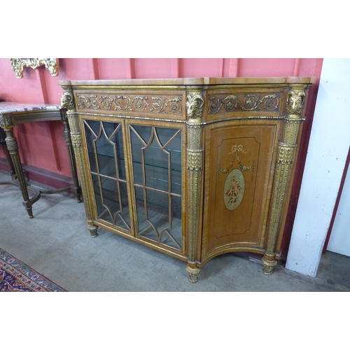 90 - A Victorian Sheraton Revival painted satinwood and parcel gilt credenza