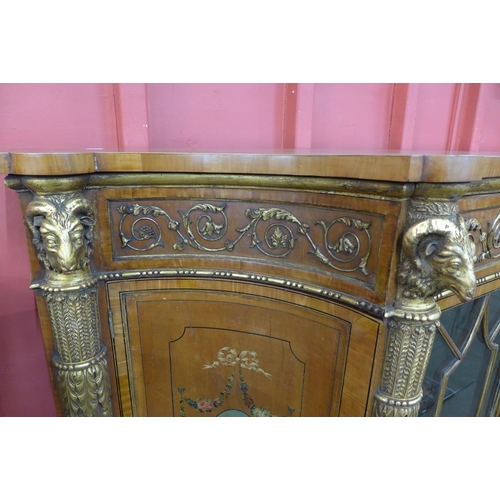 90 - A Victorian Sheraton Revival painted satinwood and parcel gilt credenza