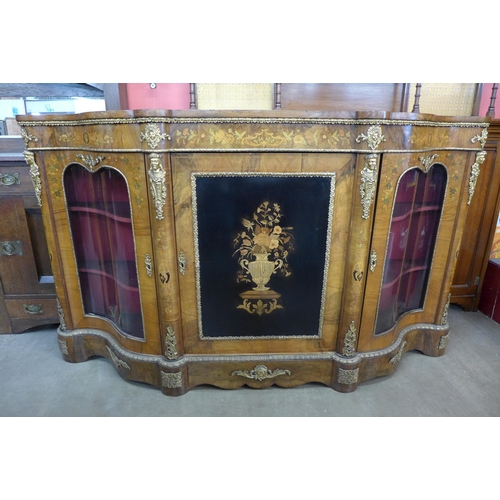 99 - A Victorian marquetry inlaid walnut, ebonised and gilt metal mounted credenza