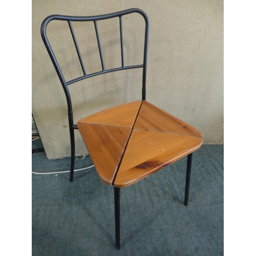 3035 - A set of four pine/metal framed industrial style dining chairs