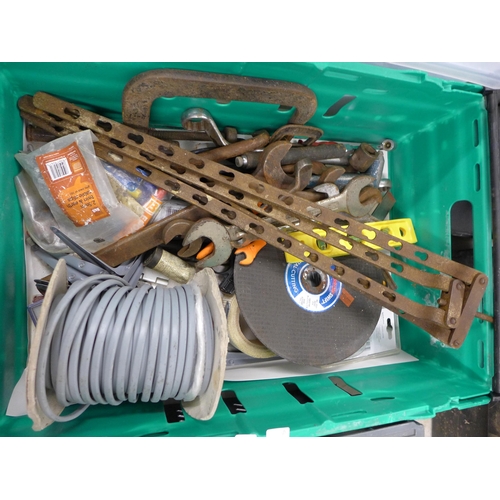 2019 - 2 trays of assorted tools including cable wire and hand tools