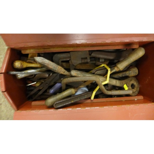 2033 - 2 toolboxes containing a mixed quantity of tools including spanners screwdrivers and more