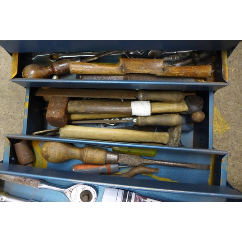 2037 - 2 toolboxes containing a mixed quantity of tools including socket wrenches, tape measures, screwdriv... 