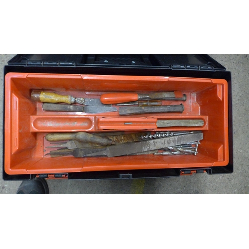 2038 - Three boxes of hand tools, foot pump, spanners, screwdriver, some vintage