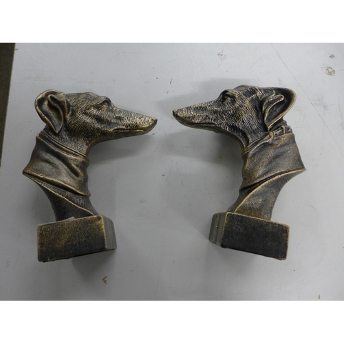 2484 - 2 Cast greyhound heads * this lot is subject to VAT