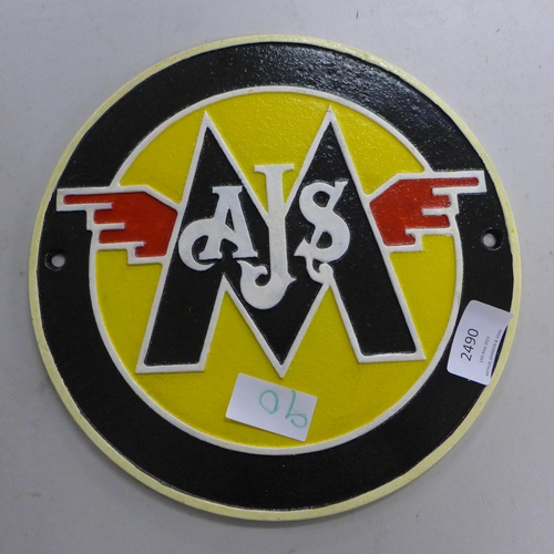 2490 - AJS/Matchless motorcycle plaque * this lot is subject to VAT