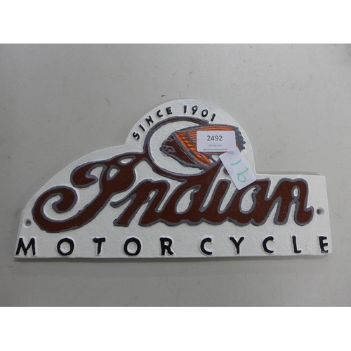 2492 - Domed Indian motorcycle plaque * this lot is subject to VAT