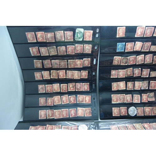 1298 - Stamps; five double sided stock sheets of penny reds