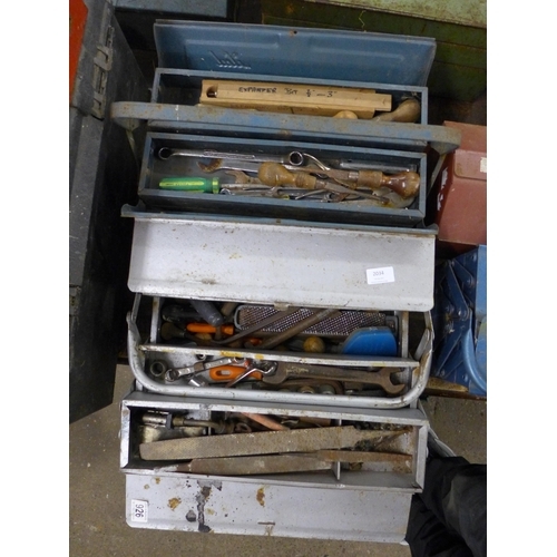 2034 - 2 toolboxes containing a mixed quantity of tools including saw blades, screwdrivers spanners and mor... 