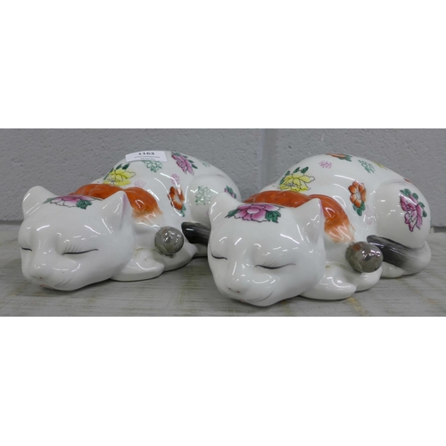 1163 - Two Chinese porcelain cat figures **PLEASE NOTE THIS LOT IS NOT ELIGIBLE FOR POSTING AND PACKING**