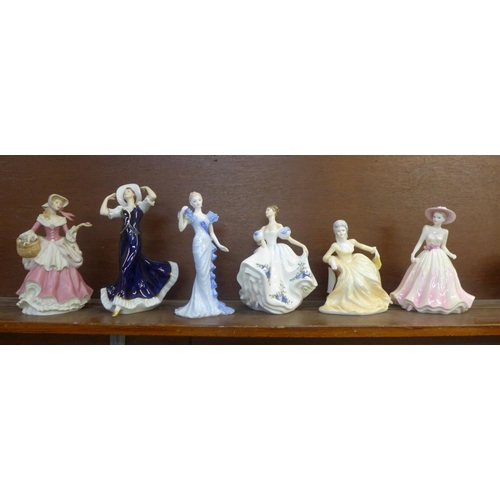 601 - Six figures of ladies including Coalport, Royal Doulton (second) and Wedgwood