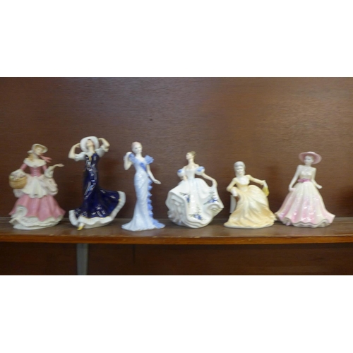 601 - Six figures of ladies including Coalport, Royal Doulton (second) and Wedgwood