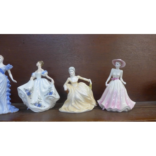 601 - Six figures of ladies including Coalport, Royal Doulton (second) and Wedgwood