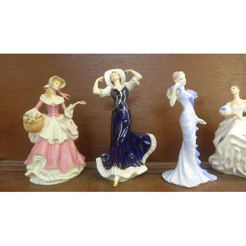 601 - Six figures of ladies including Coalport, Royal Doulton (second) and Wedgwood