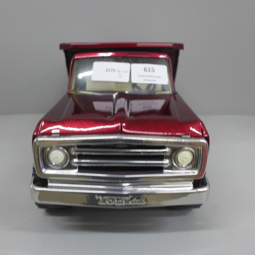 615 - A 1970's Tonka pressed steel Dodge truck, powder coated in deep cherry