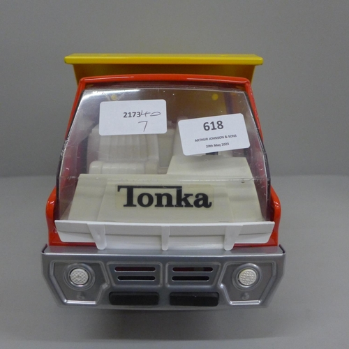 618 - A 1970's Tonka pressed steel model gas turbine tipper truck, powder coated