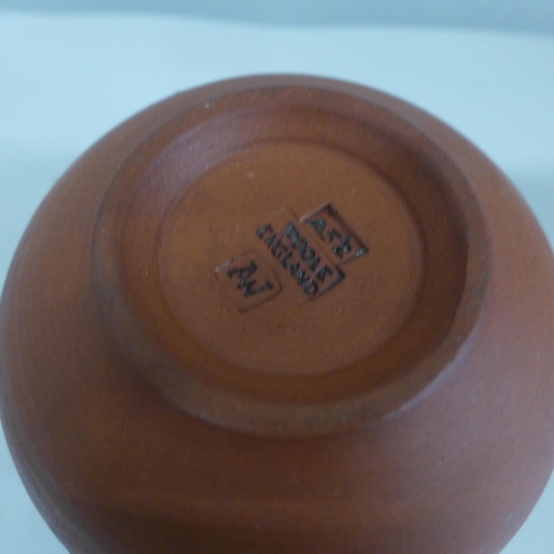 622 - A Poole vase, marked A52 on base and initialled AW, 11.5cm