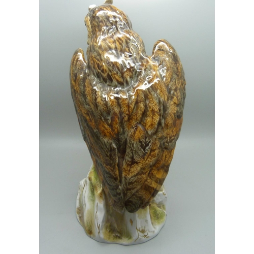 703 - A Dresden figure of a long-eared owl, 26cm, a/f