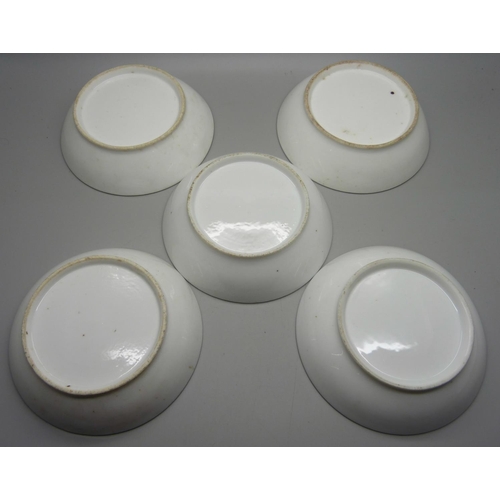 715 - A set of five 18th Century porcelain finger bowls, 13.5cm