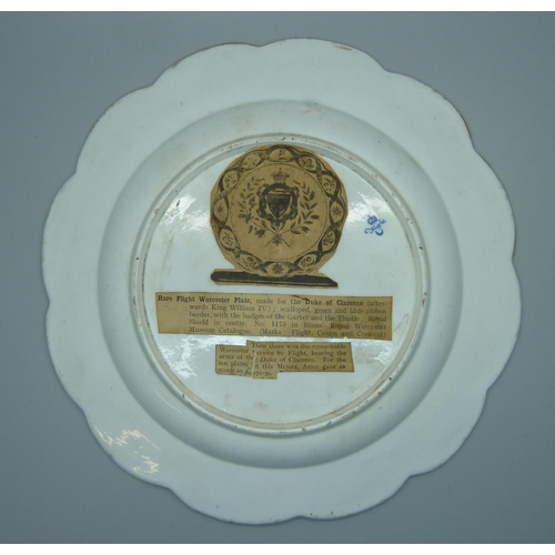 725 - A Flight Worcester plate from the service made for the first Duke of Clarence having a border with e... 