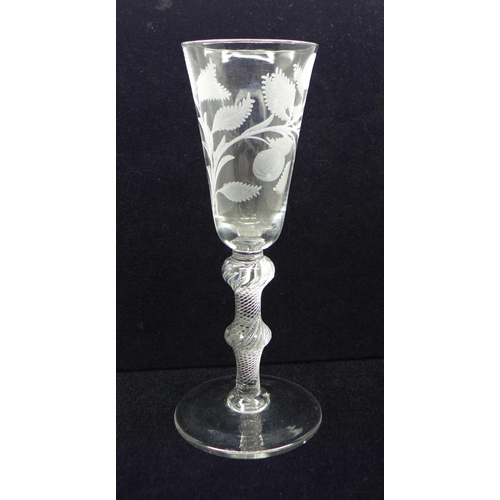 730 - An 18th Century double knop air twist cider glass, 19.5cm