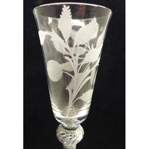 730 - An 18th Century double knop air twist cider glass, 19.5cm