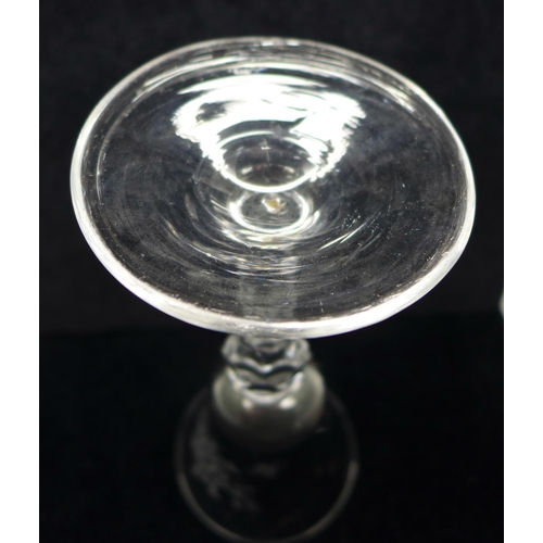 734 - A Jacobite glass, circa 1780, engraved with two bees and faceted stem, 17cm