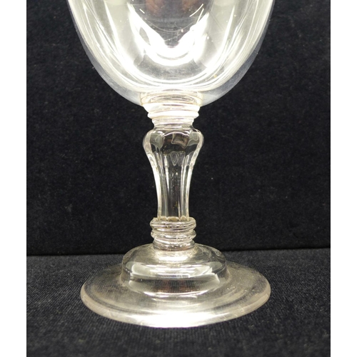 737 - An 18th Century wine goblet, circa 1750, with a conical bowl over a Silesian stem on a domed foot, 1... 