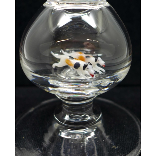 756 - A Stevens & Williams novelty goblet with lampwork dogs in a large knop, designed by William Swingewo... 