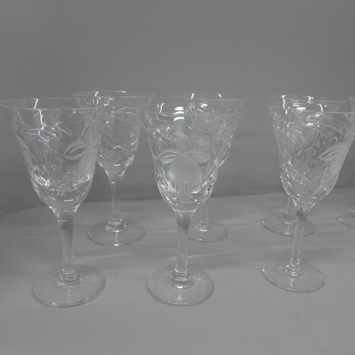 761 - Ten cut crystal wine glasses by Royal Brierley, 'Fushia' pattern