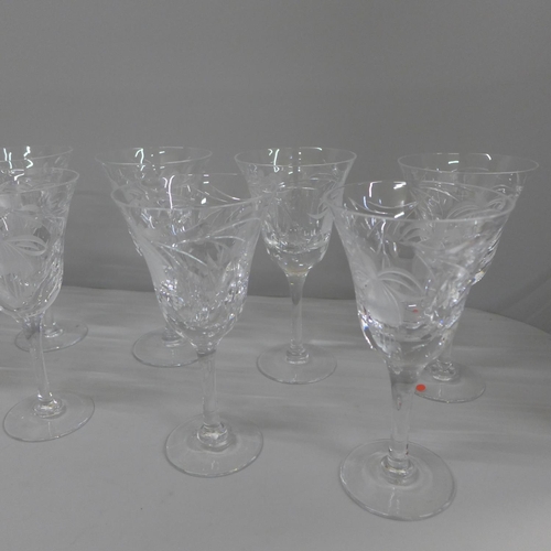 761 - Ten cut crystal wine glasses by Royal Brierley, 'Fushia' pattern