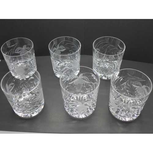 762 - Six cut crystal tumblers by Royal Brierley 'Fushia' pattern