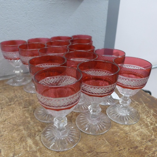 765 - A 20th Century set of St Louis Trianon ruby and clear cut wine glasses (15)