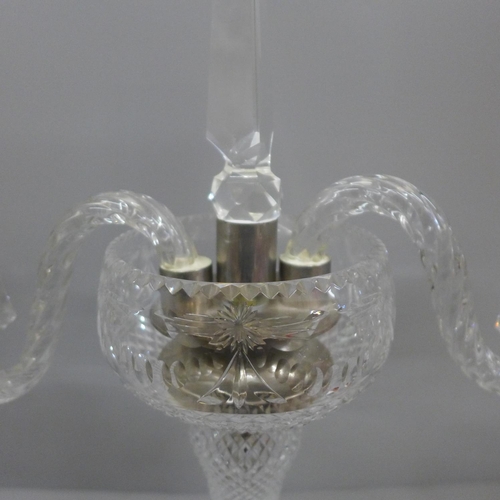 767 - A cut crystal two branch candelabra in Beaconsfield pattern by Stuart Crystal, marked to base