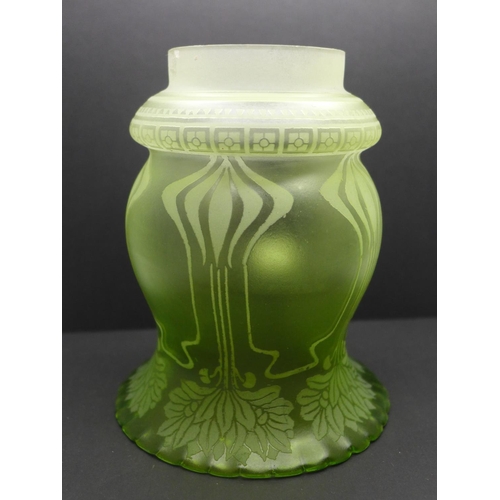 775 - An Art Nouveau etched green glass shade