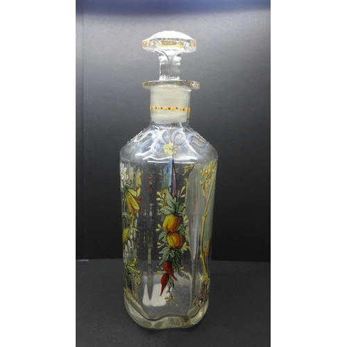 789 - A Dutch painted and enamel glass decanter with portrait of 'Admiraal Nelson'