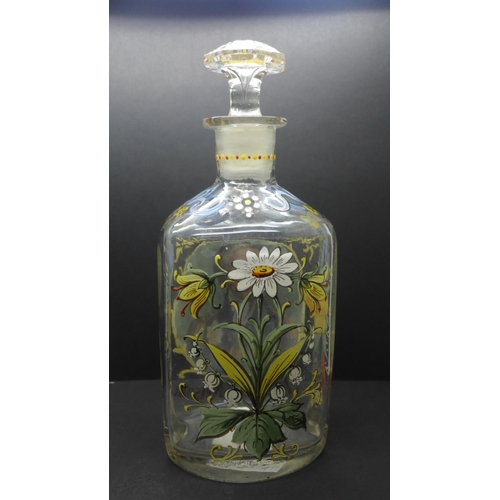 789 - A Dutch painted and enamel glass decanter with portrait of 'Admiraal Nelson'