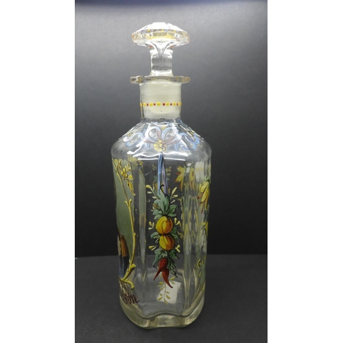 789 - A Dutch painted and enamel glass decanter with portrait of 'Admiraal Nelson'