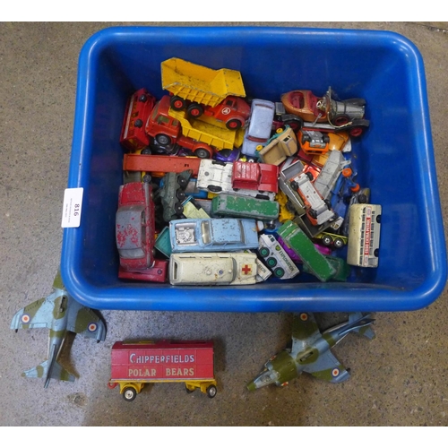 816 - A box of playworn die-cast model vehicles including Matchbox and Dinky