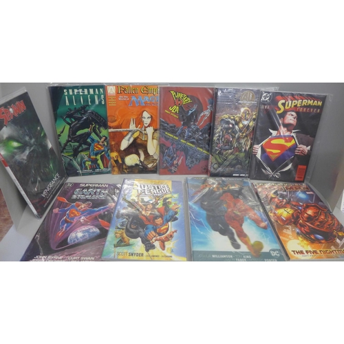 830 - Ten mixed graphic novels including Ironman and Superman