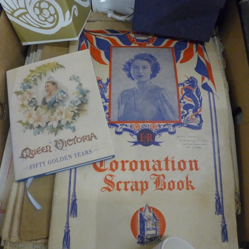 864 - Ephemera and commemorative mugs, Victoria to QEII