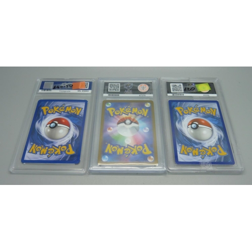 877B - Three graded Pokemon cards, Blastoise and Venasaur