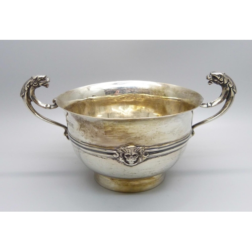 894 - A silver and two handled bowl, inscribed '22nd July 1912', 190g