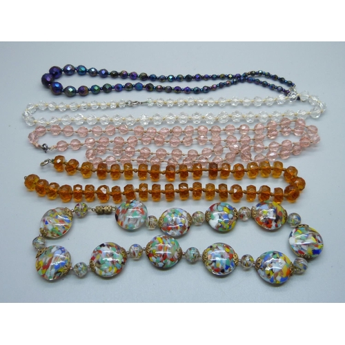 932 - Vintage glass bead necklaces and loose amber beads