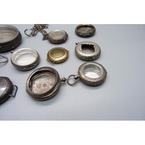 951 - Pocket and fob watch cases, mainly silver and two trench watch cases