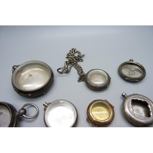 951 - Pocket and fob watch cases, mainly silver and two trench watch cases