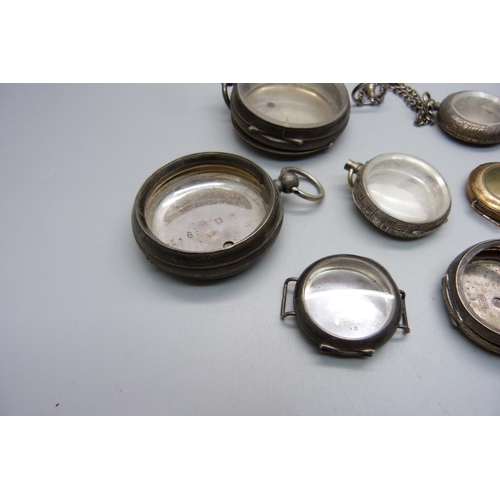 951 - Pocket and fob watch cases, mainly silver and two trench watch cases