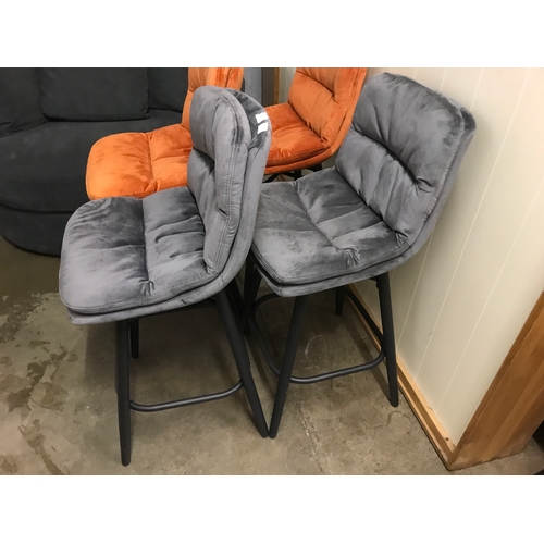 1375 - A pair of Enderson dark grey velvet bar stools