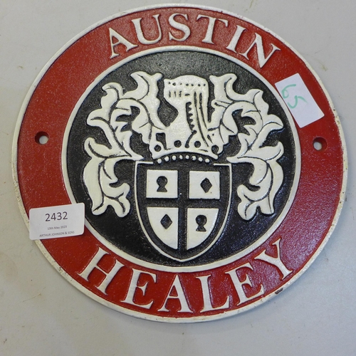 2076 - Austin Healey plaque * this lot is subject to VAT