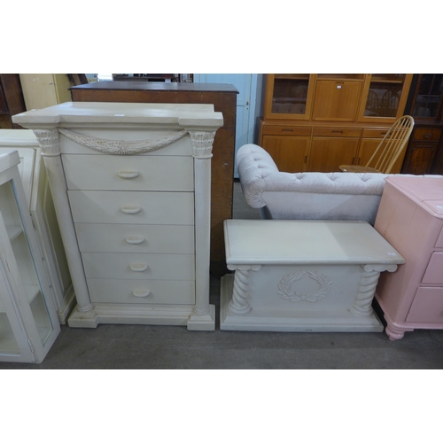 326 - A painted chest of drawers a blanket box